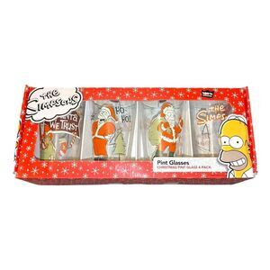 The Simpsons Christmas 16oz Pint Glasses 4-Pack 2010 Homer Santa Naughty (GSHF3)